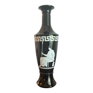 Jim Beam 1958 Black Roman Decanter 12" Tall With Greek Key Design & White Figure